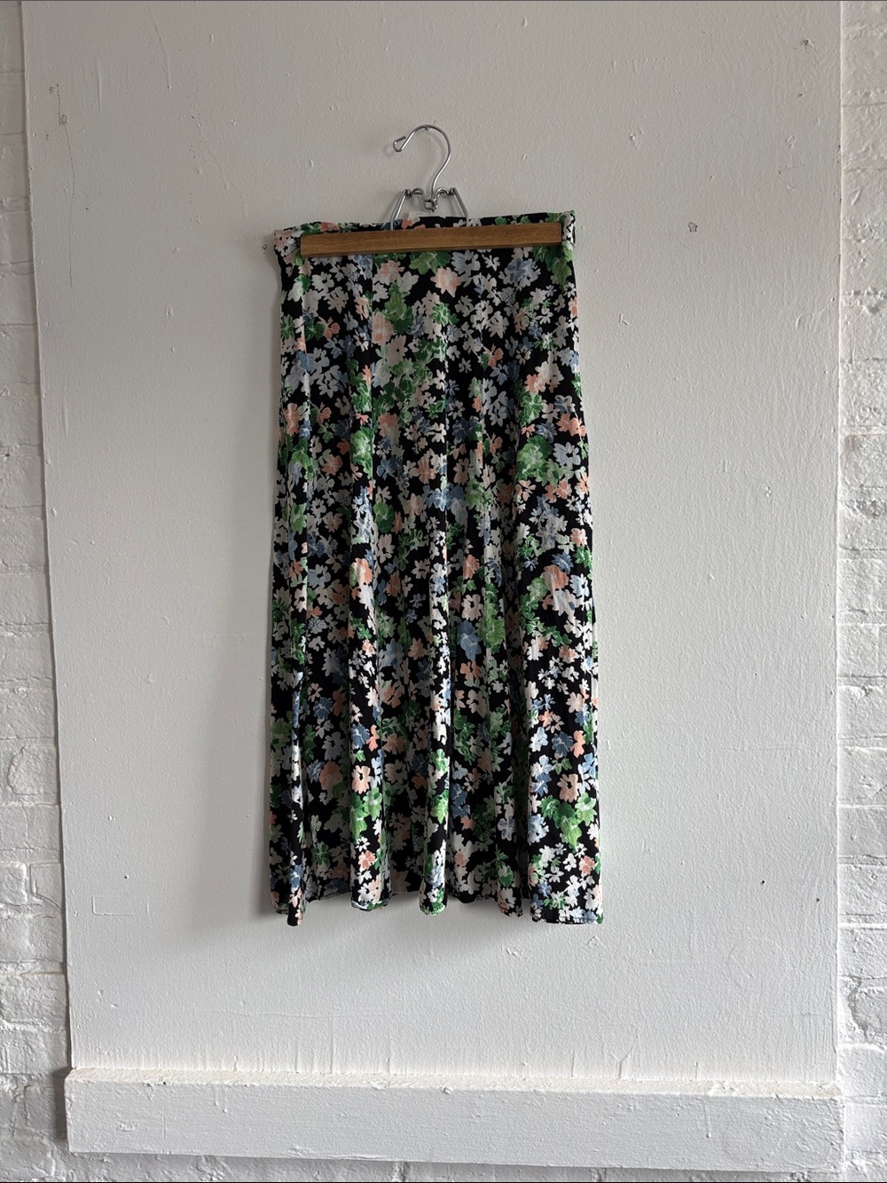 H&M Black Maxi Skirt with Green, Pink & Blue Floral Print